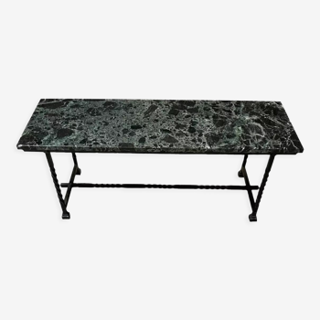 Coffee table in wrought iron and green marble from the Alps