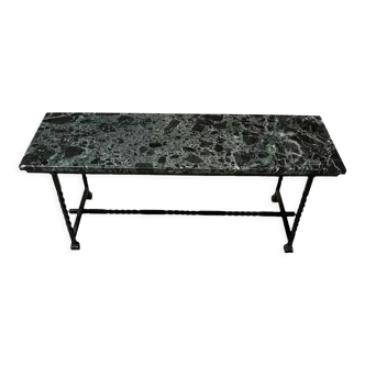 Coffee table in wrought iron and green marble from the Alps