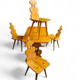 Chaises et table Cepelia Tiroler, ensemble de 5 pièces, Pologne, années 1960, marquées.