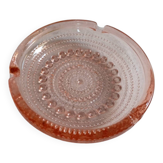 Transparent pink art deco molded pressed glass ashtray