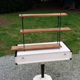 Vintage asymmetrical wall shelf in solid oak and metal from the 60s