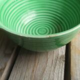 Ancient Bowl with Ears in Green Faience signed Sarreguemines