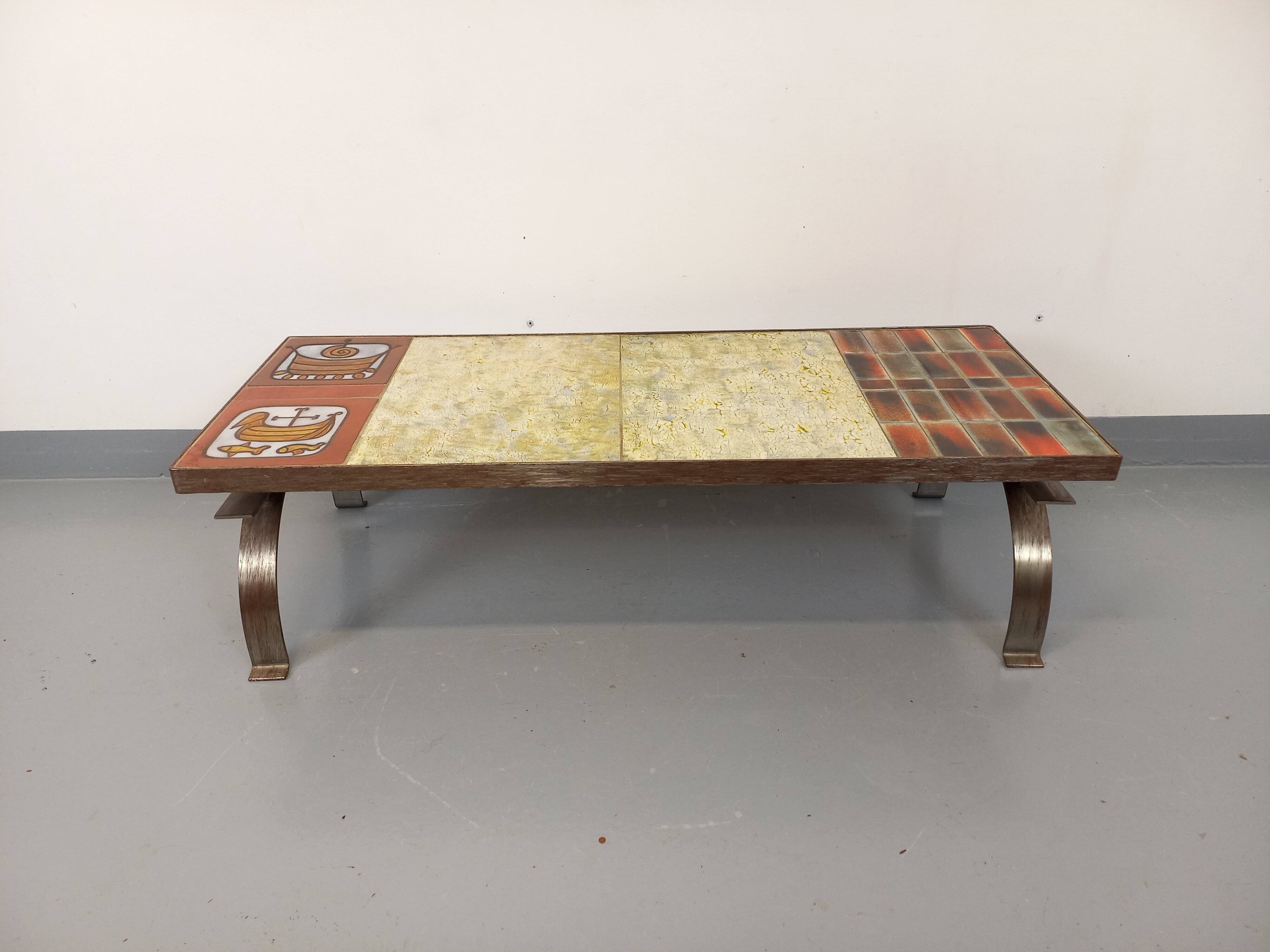 Vintage ceramic coffee table by Jean Gregorieff for Roche Bobois