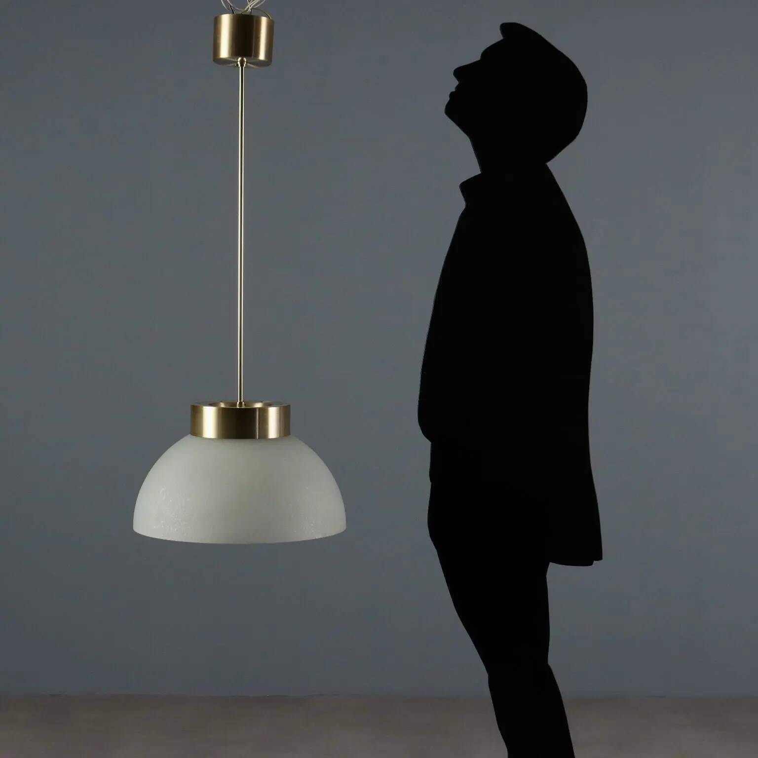 Vintage ceiling light in brushed aluminium and glass, 1960s design.