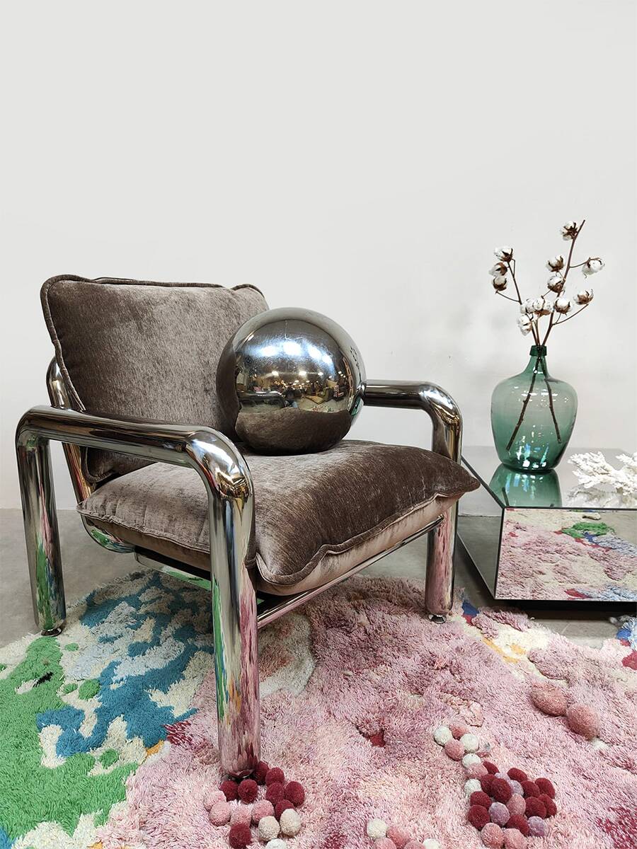 HKliving chrome armchair lounge chair 'velvet brown'