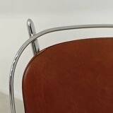 Set of 4 French chairs in camel brown imitation leather and chrome 1960