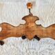 Varnished wooden wall coat rack, 3 hooks.