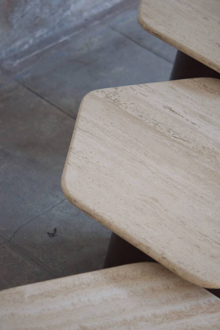 Three Gigogne Travertine coffee tables 1960
