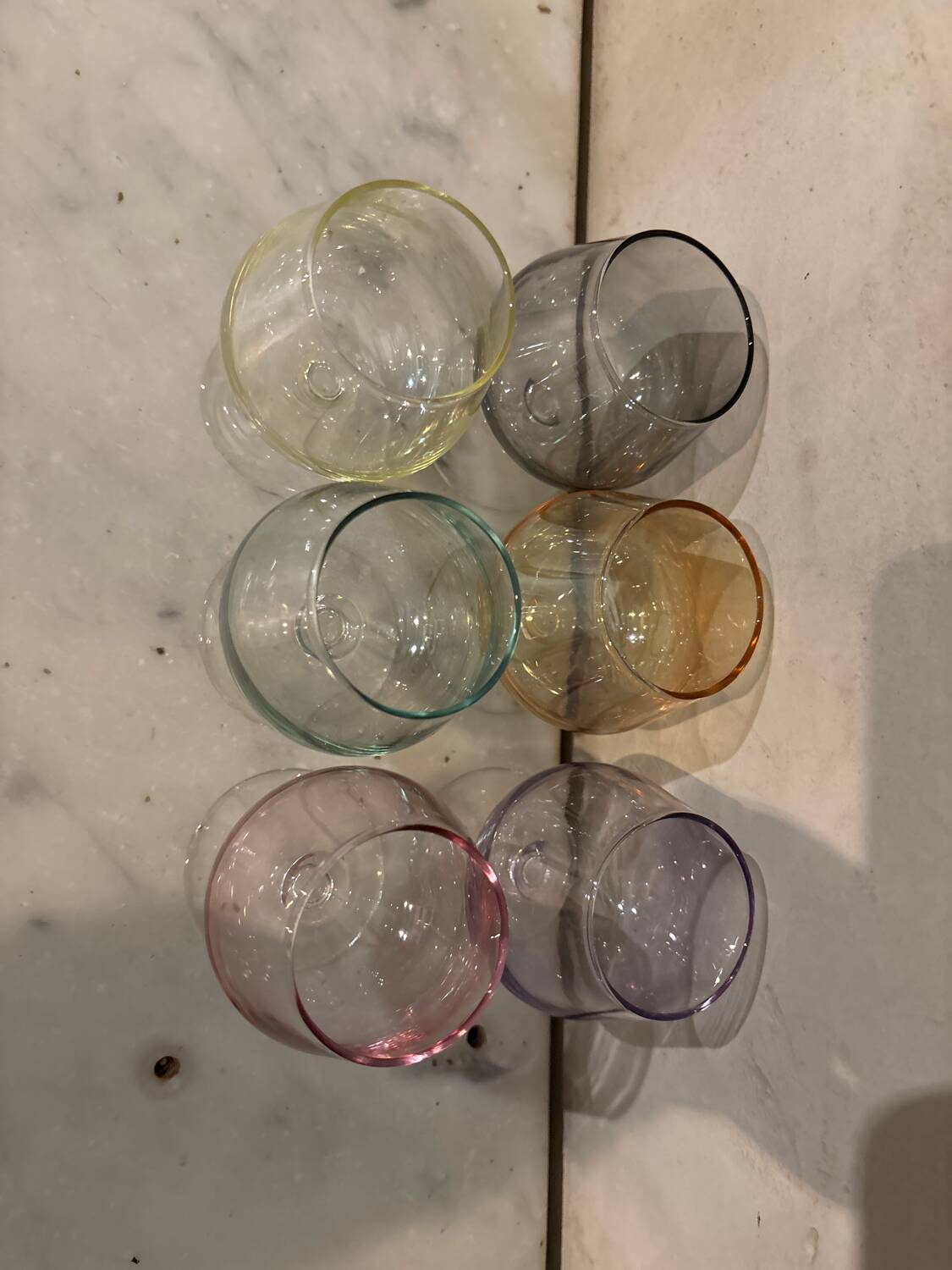 Set of 6 colored cognac glasses
