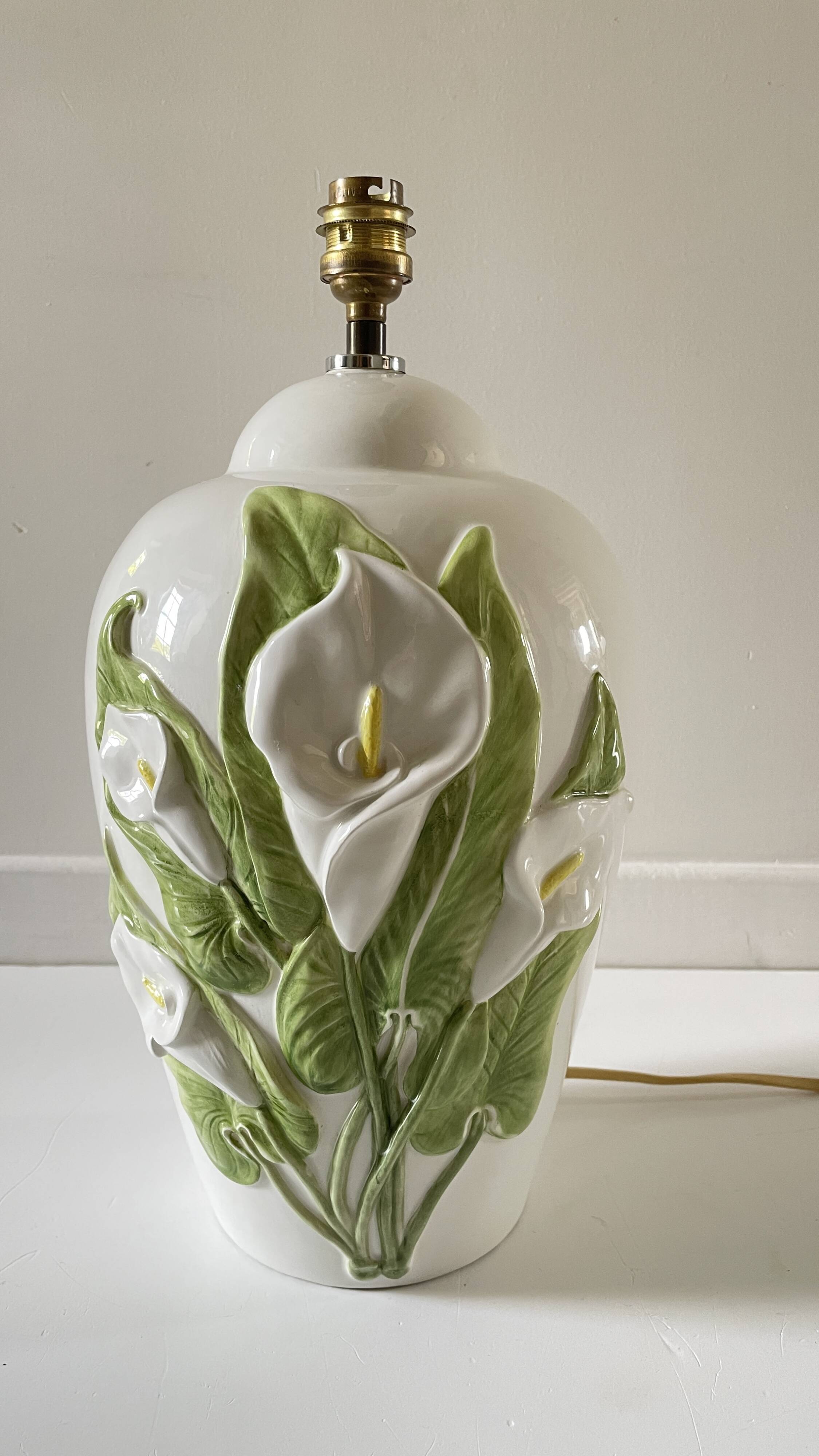 Italian ceramic lamp with arum flowers