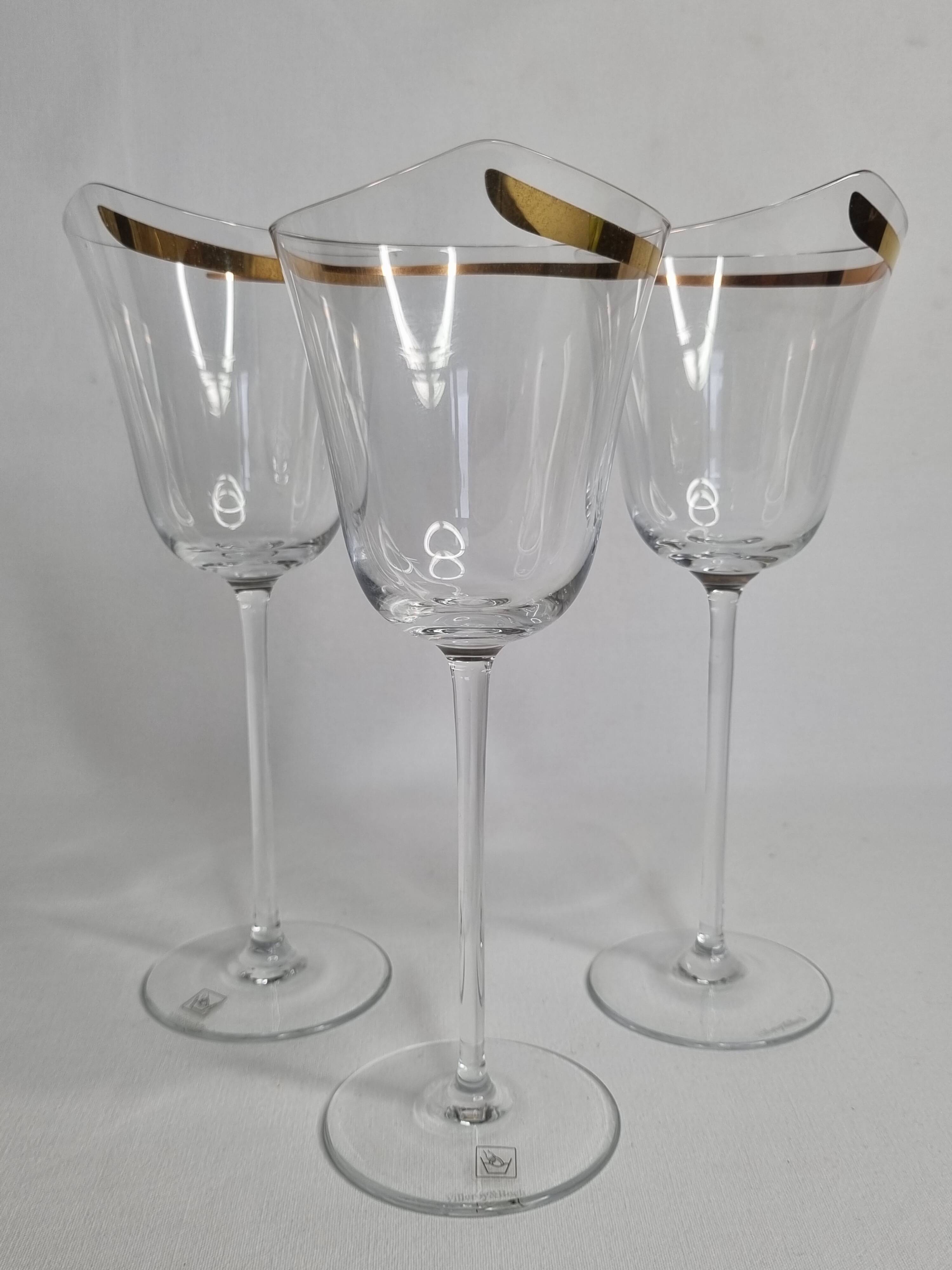 Trois verres à vin "tulipe" Villeroy et Boch vintage, 26 cm