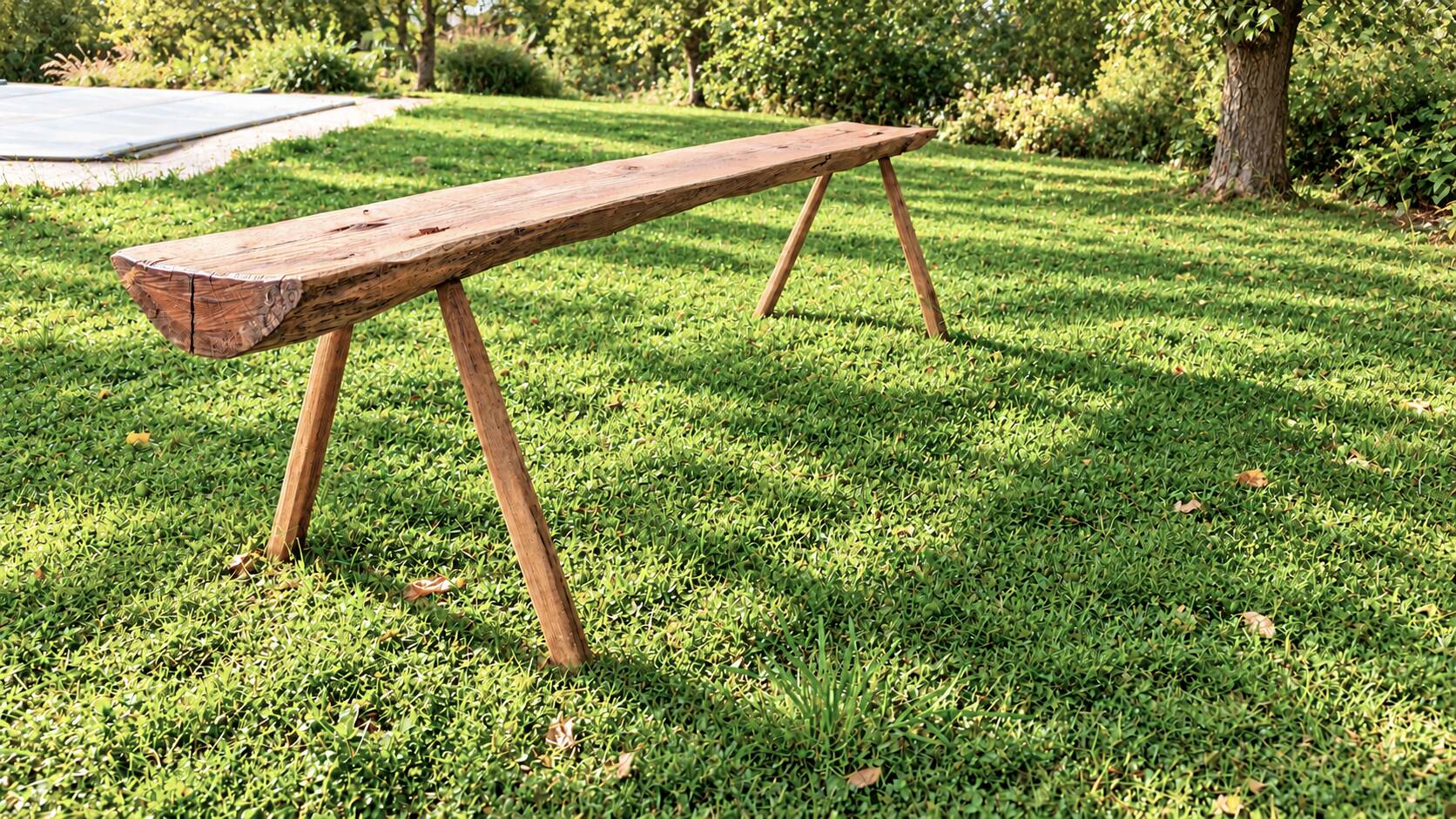 Pair of antique farmhouse benches in solid wood – brutalist style – 180 cm