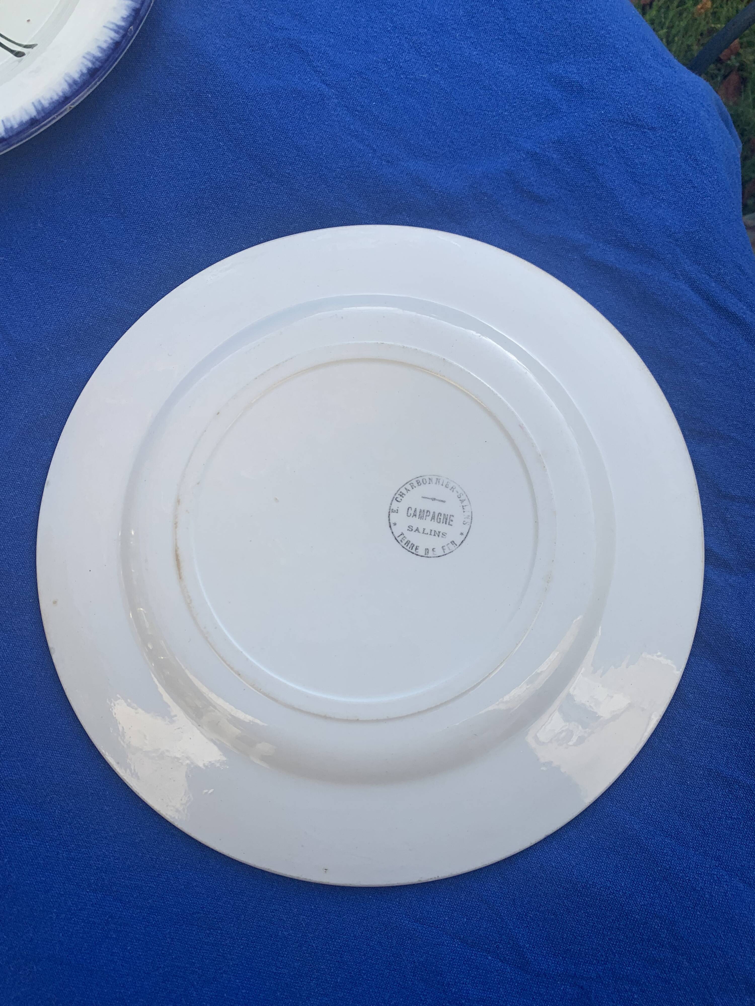 6 flat plates E. Charbonnier, Salins, Terre de Fer, countryside model, made in France, vintage