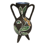 Two-handled vase with enamelled floral decor