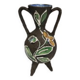 Vase à 2 anses décor floral émaillé