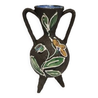 Two-handled vase with enamelled floral decor