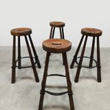 Vintage Spanish leather barstools 'Brutalism'