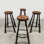 Vintage Spanish leather barstools 'Brutalism'