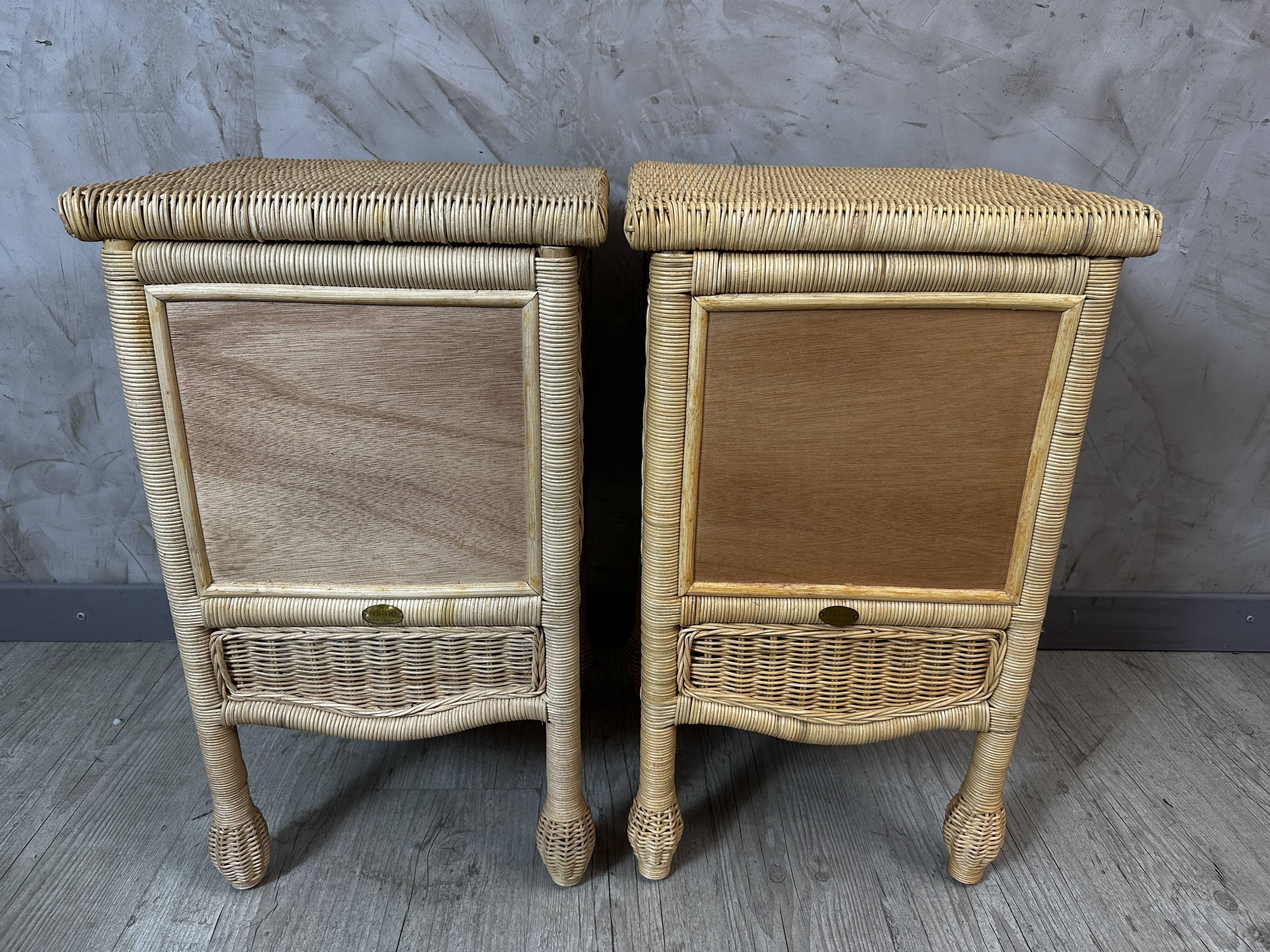 Pair of rattan bedside tables