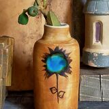 Ceramic vase "Poterie du Colombier" vintage blue sun