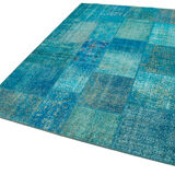 Hand-knotted oriental overdyed 170 cm x 244 cm turquoise patchwork rug