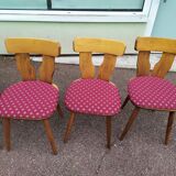 Set of 6 wooden bistro chairs with vintage cushion from the 70s/80s/90s