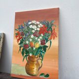 Peinture d’un bouquet / tableau huile sur toile