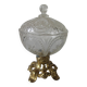 Old candy box sugar bowl molded glass pot on brass base decorative centerpiece