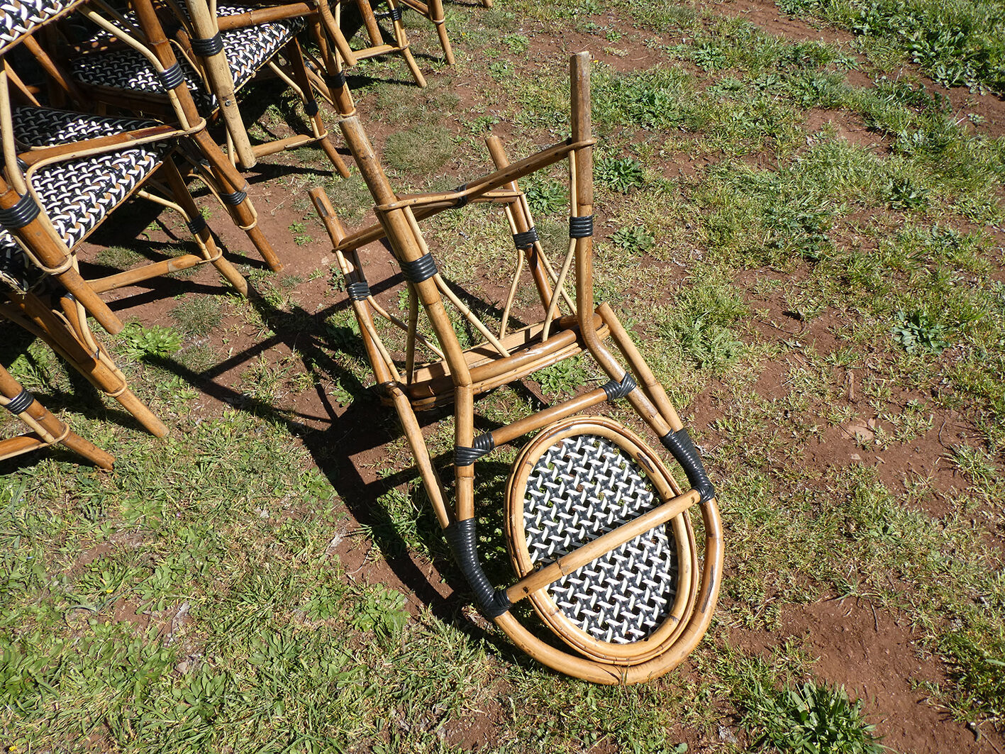 Set of 6 chairs Bistro terrace type Paris in rattan & braiding