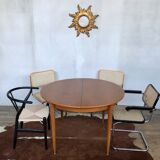 Large Scandinavian round table with 2 extensions, entirely made of teak
