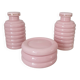 Set of pink and gold ceramic bathroom accessories