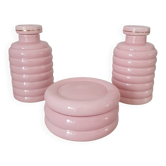 Set of pink and gold ceramic bathroom accessories