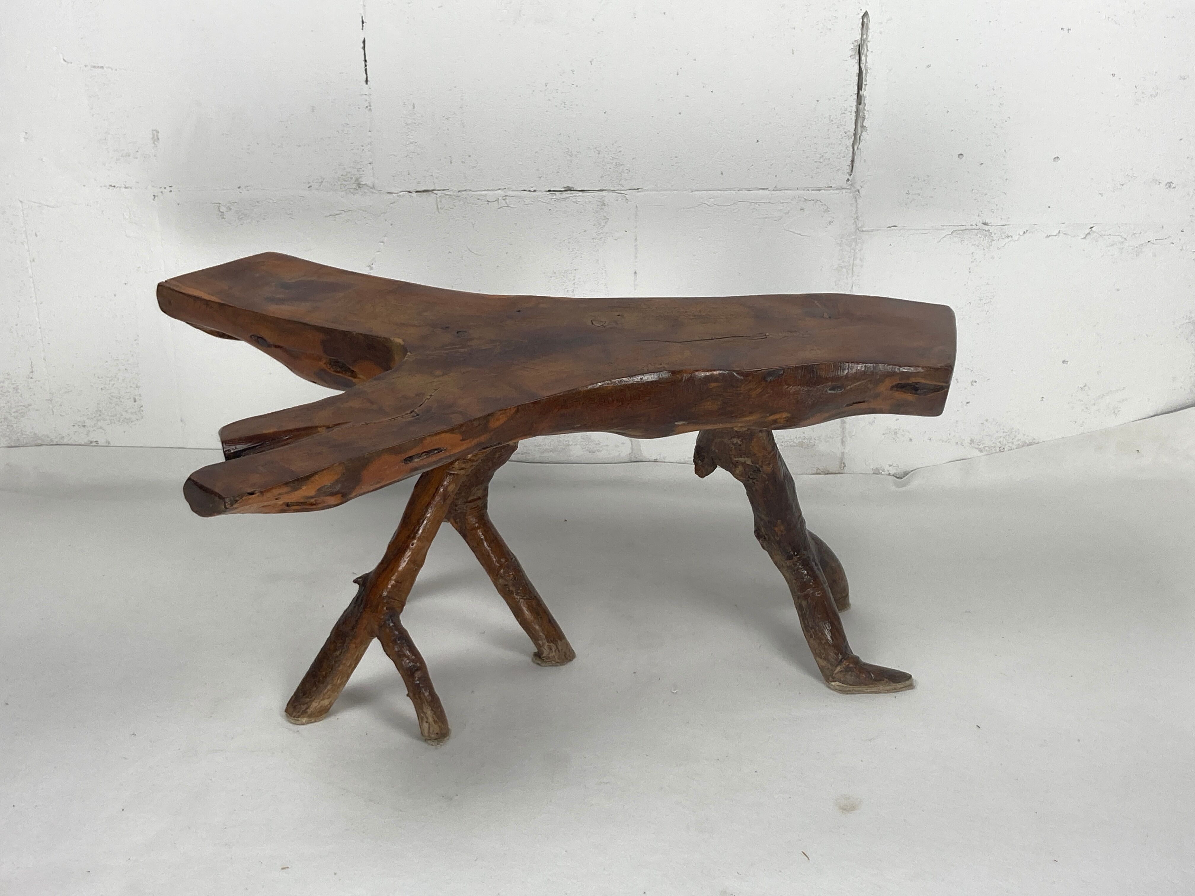 Wabia sabi rustic tree branch side table, Dutch 1960s