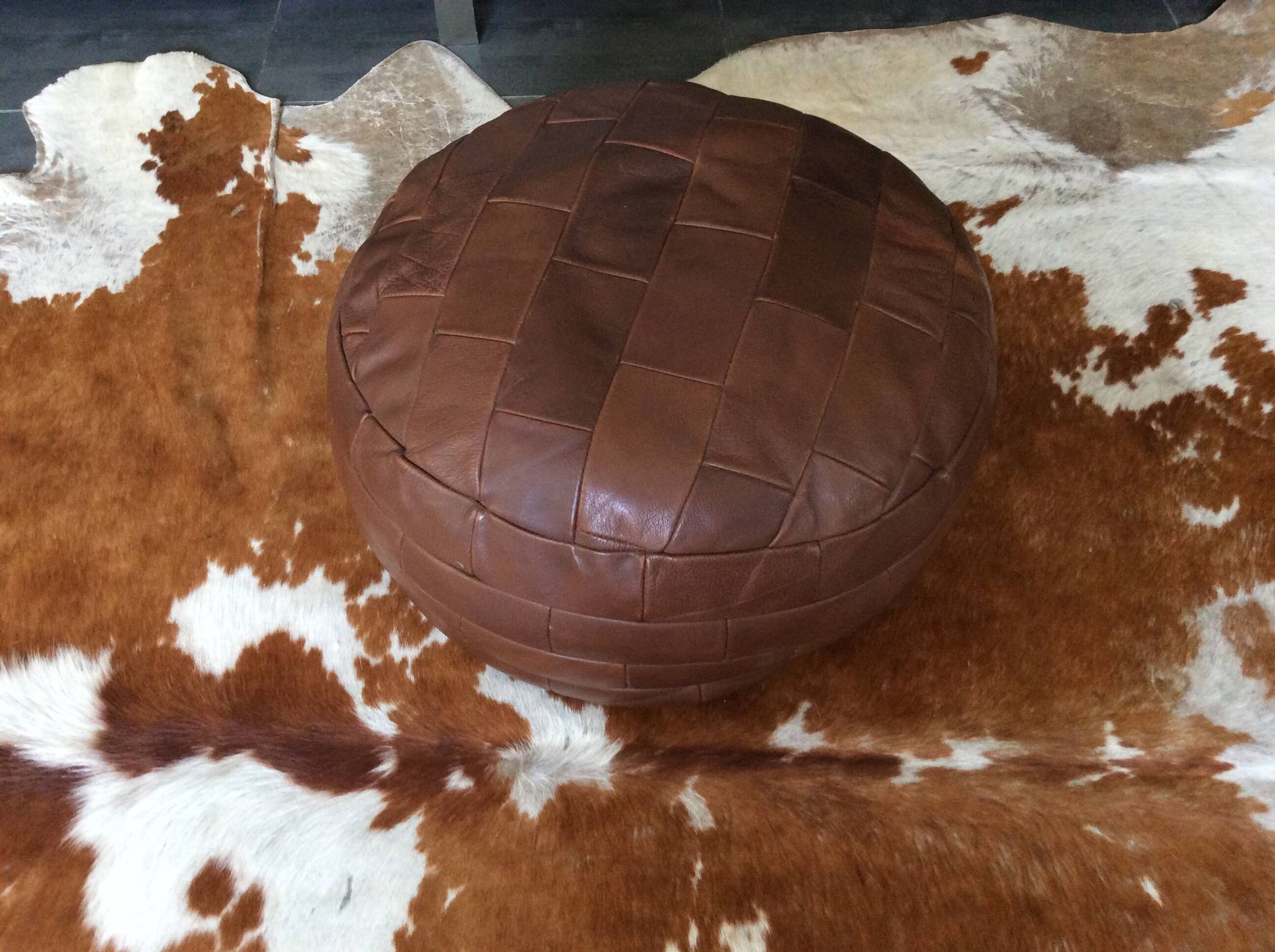 Pouf en cuir patchwork