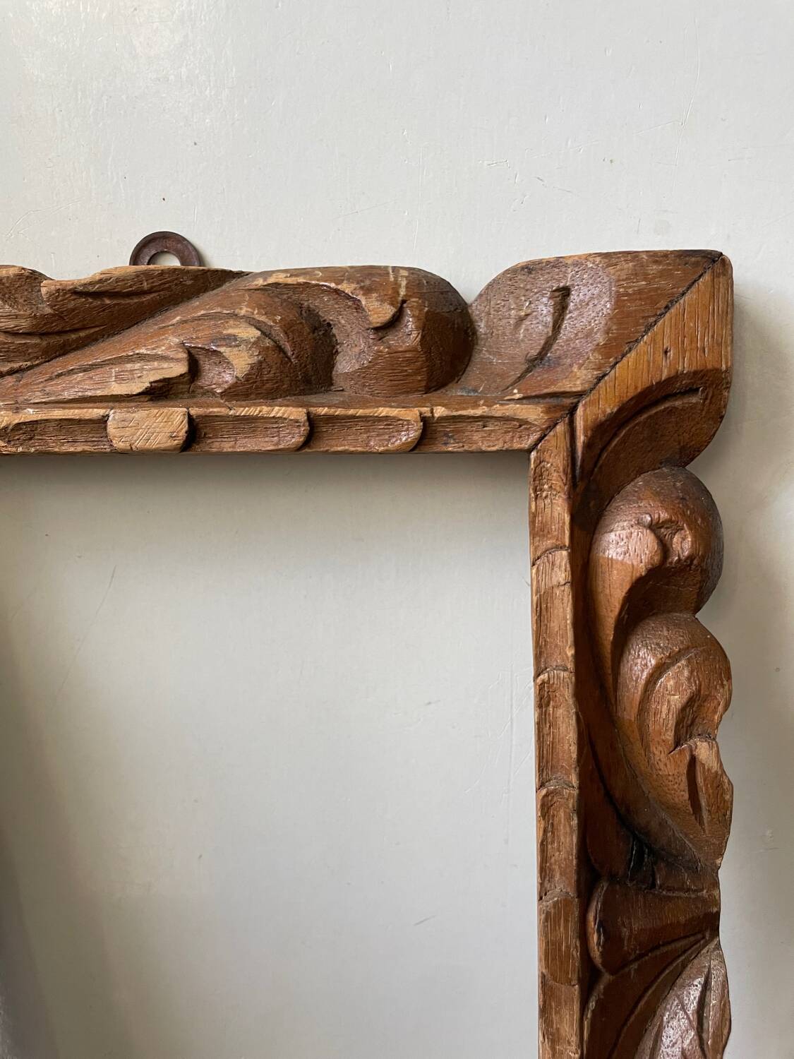 Antique handcarved frame   solid wood 33.5  x 29 cm  opening measurements 23.5 cm x 19 cm cedar wood