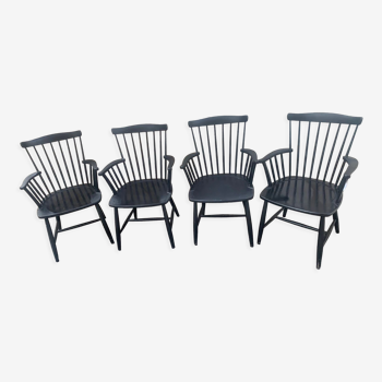 Set of 4 black Sven Erik Fryklund HagaFors armchairs