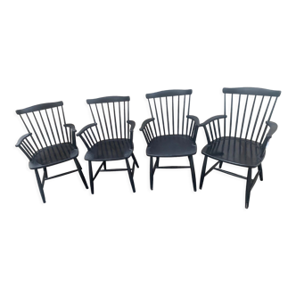 Set of 4 black Sven Erik Fryklund HagaFors armchairs