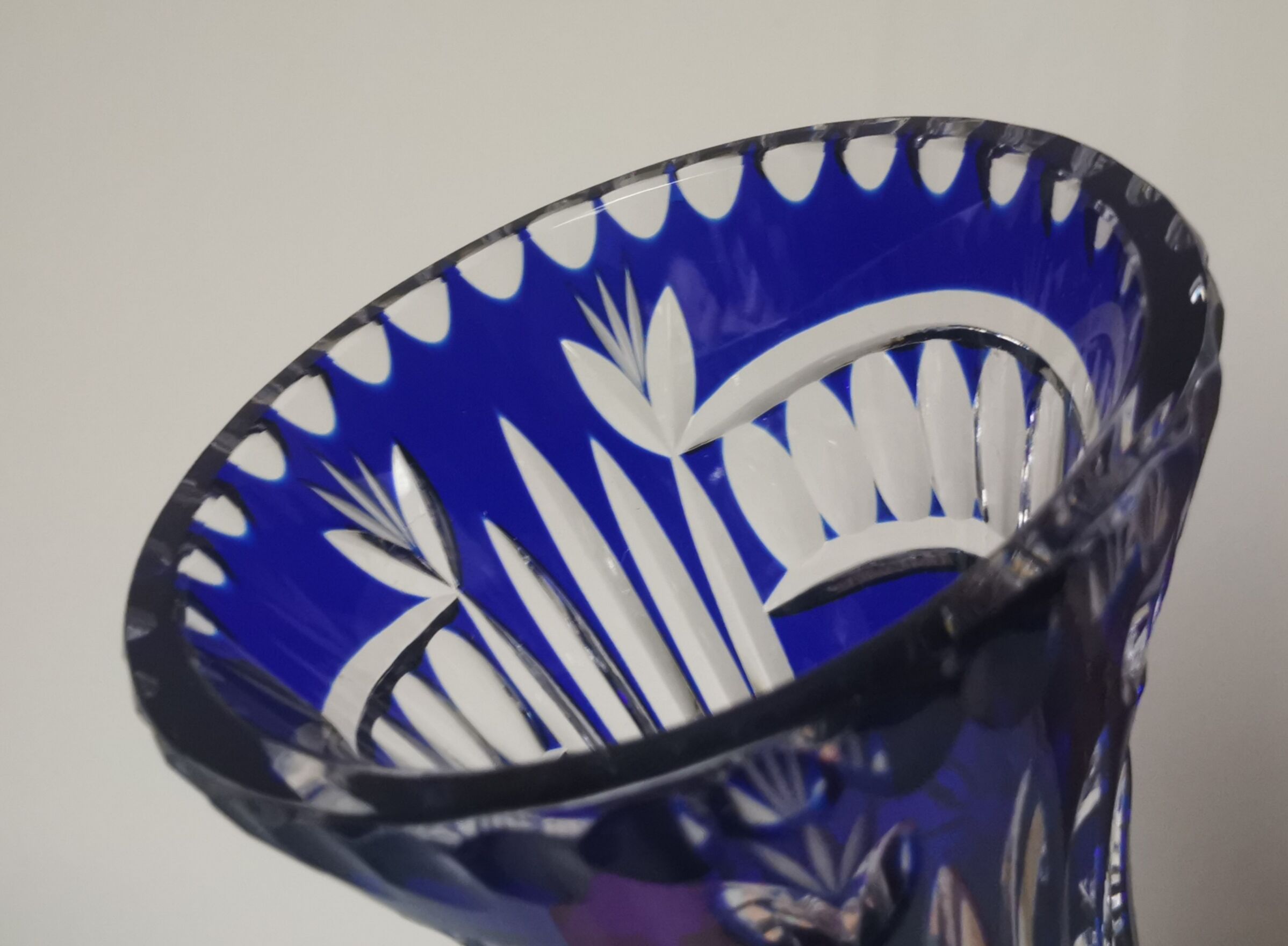 Blue cut crystal vase
