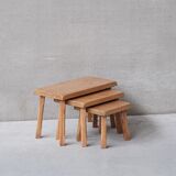 Set of Three Mid-Century Blonde Oak Nesting Tables