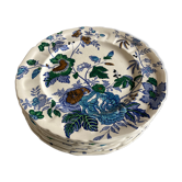 Set 8 flat plates flowers Mason's England Belvedere Blue iron earth 1960