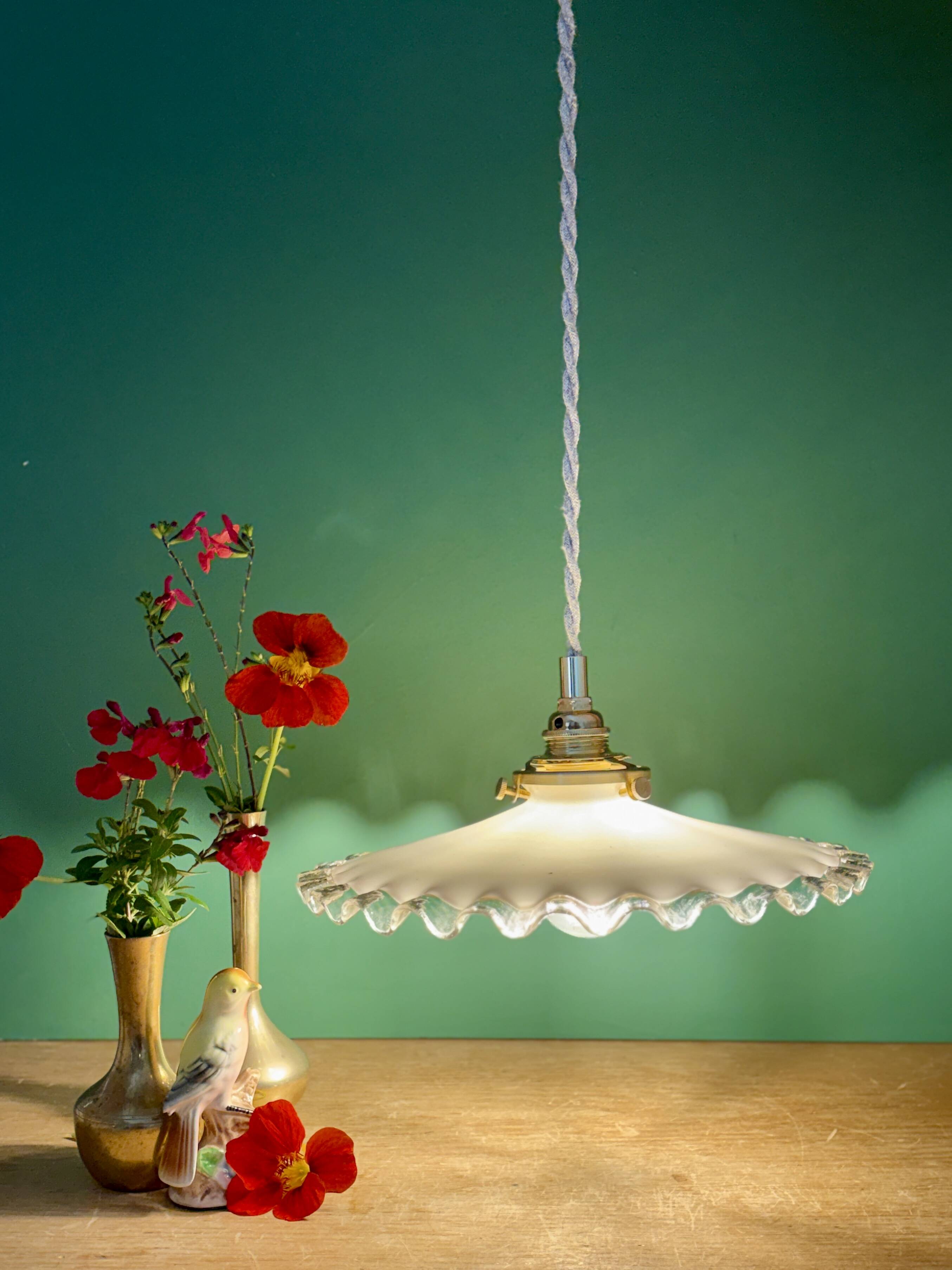 Vintage white opaline lace pendant light (OP12)