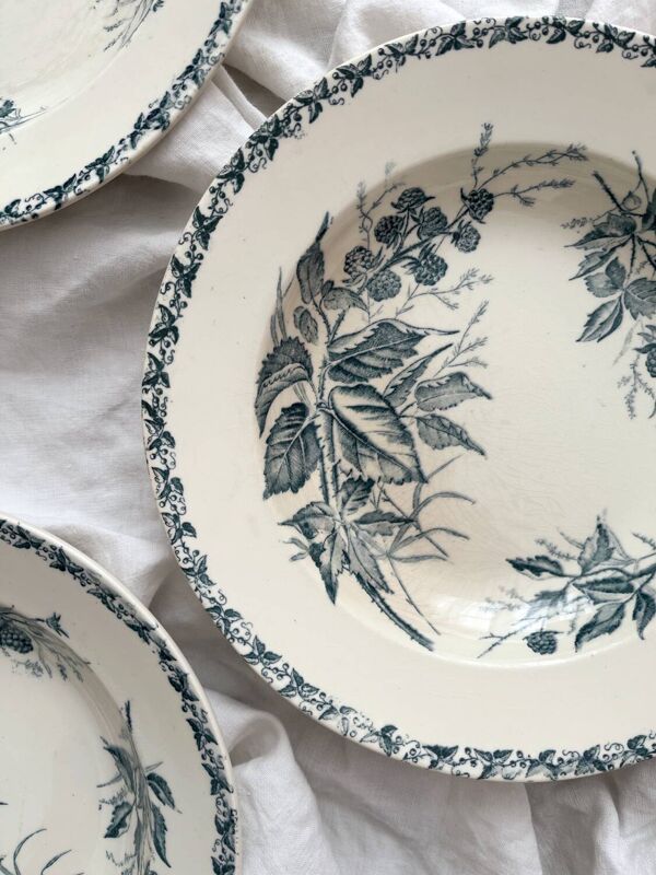 6 assiettes creuses en terre de fer « Mûre » Badonviller