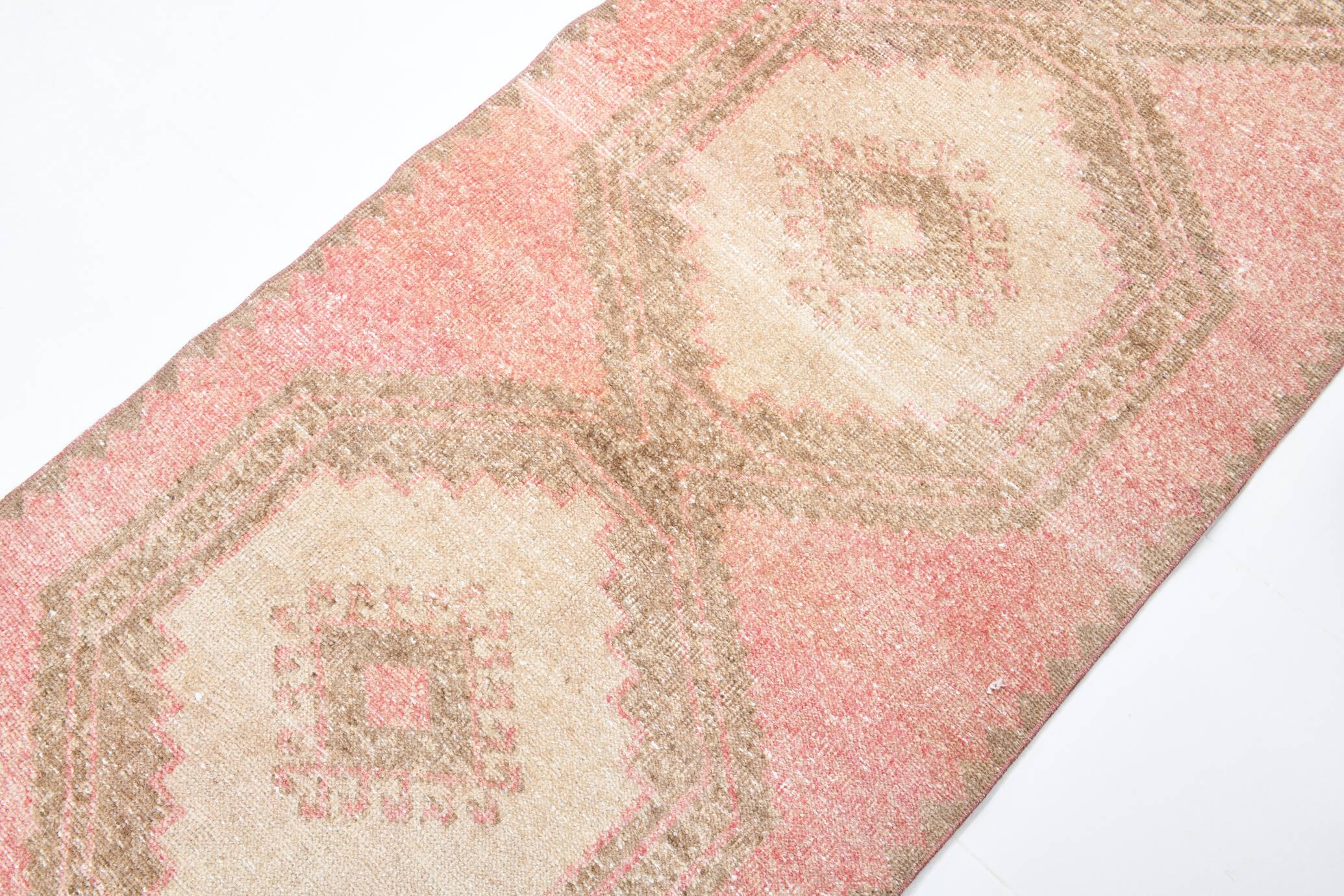 3x13 Pink & Brown Long Classic Vintage Runner Rug, 92x415Cm