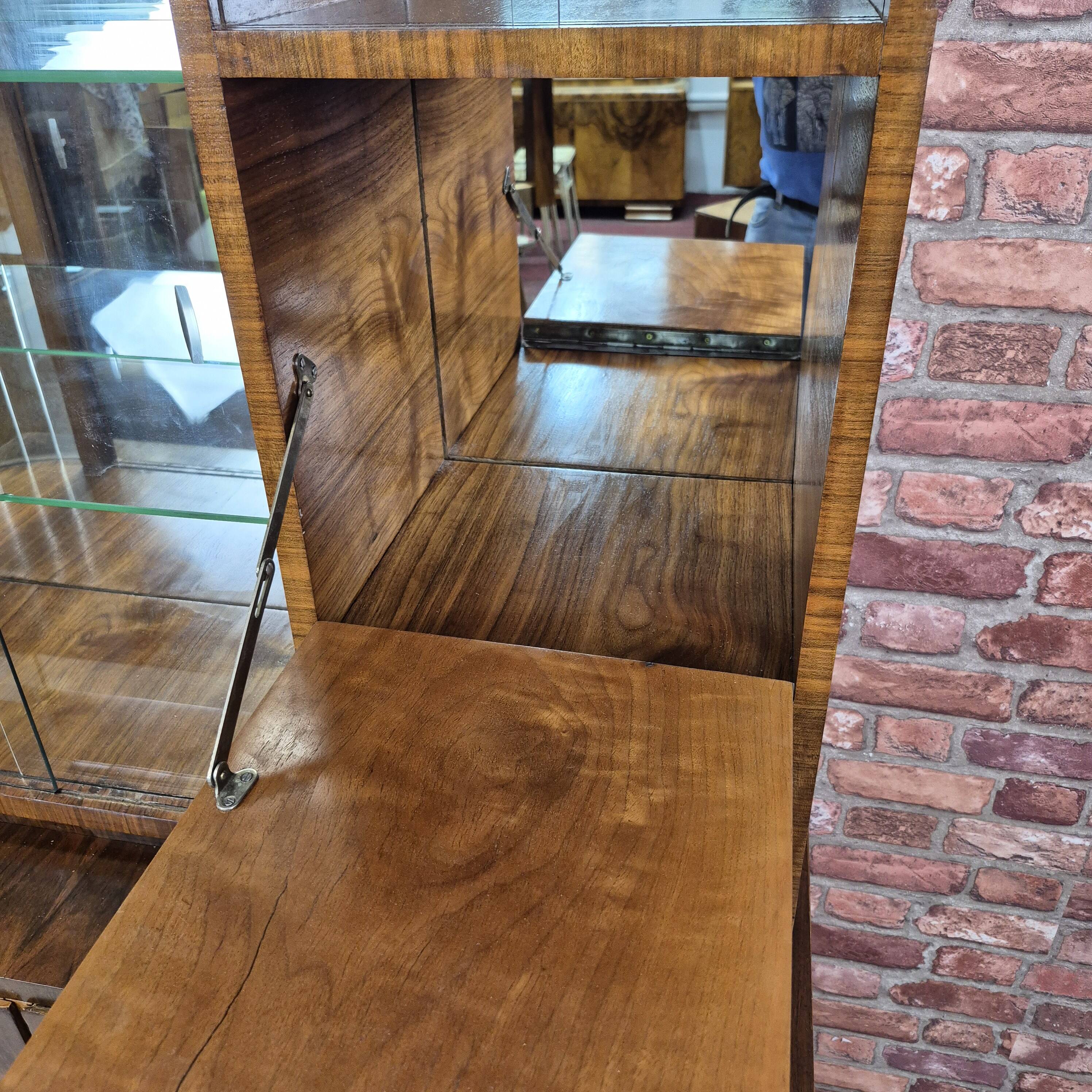 Restored 1960s Mid-Century Walnut Display Cabinet with Slatted Glass