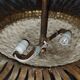 Pendant lamp forming sun golden metal with gold leaf Vintage 50s SB