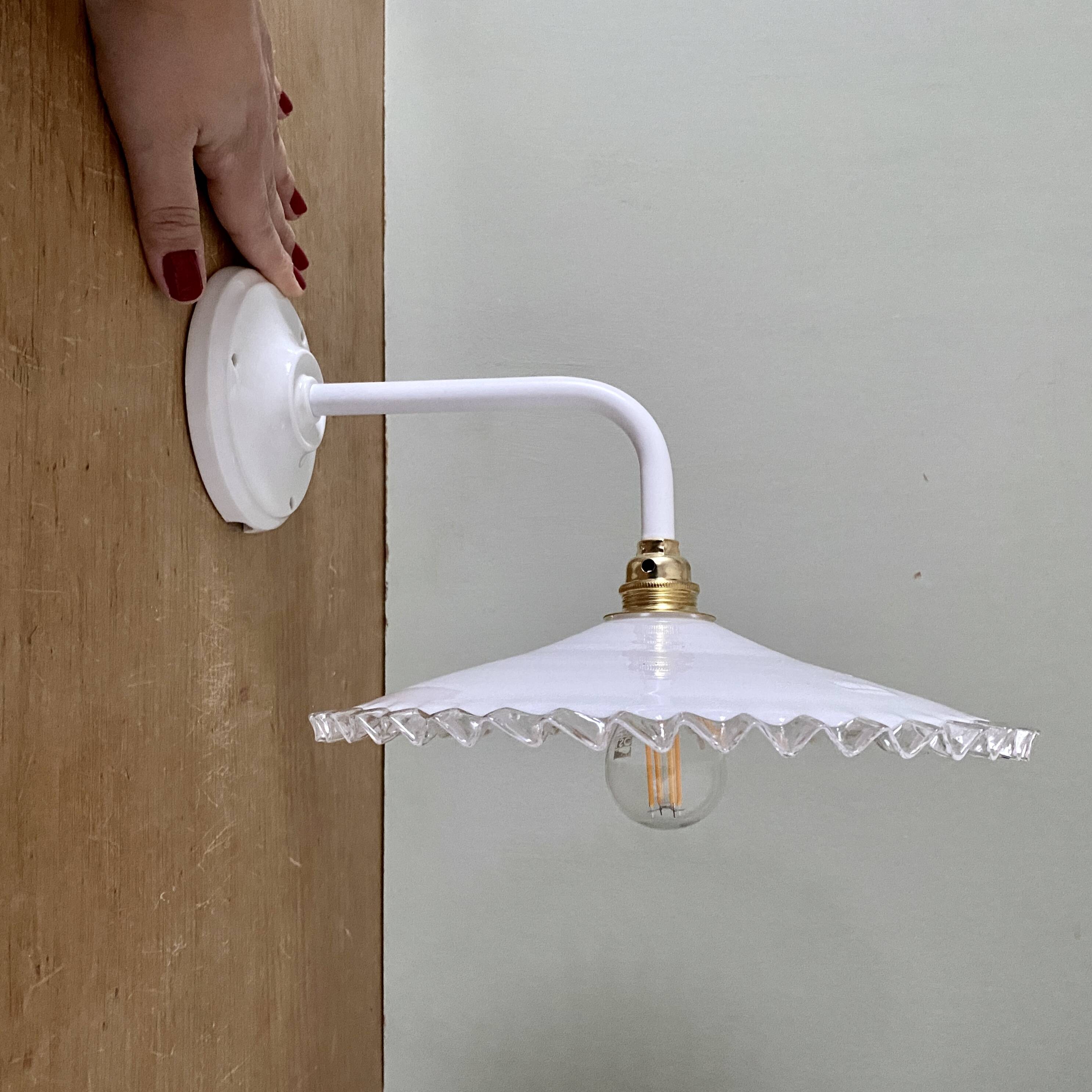 Vintage lampshade wall light in white opaline
