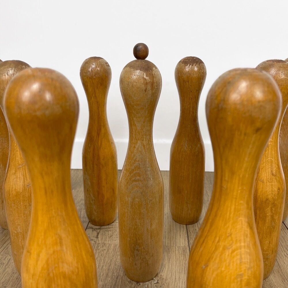 Set of 9 old wooden pins