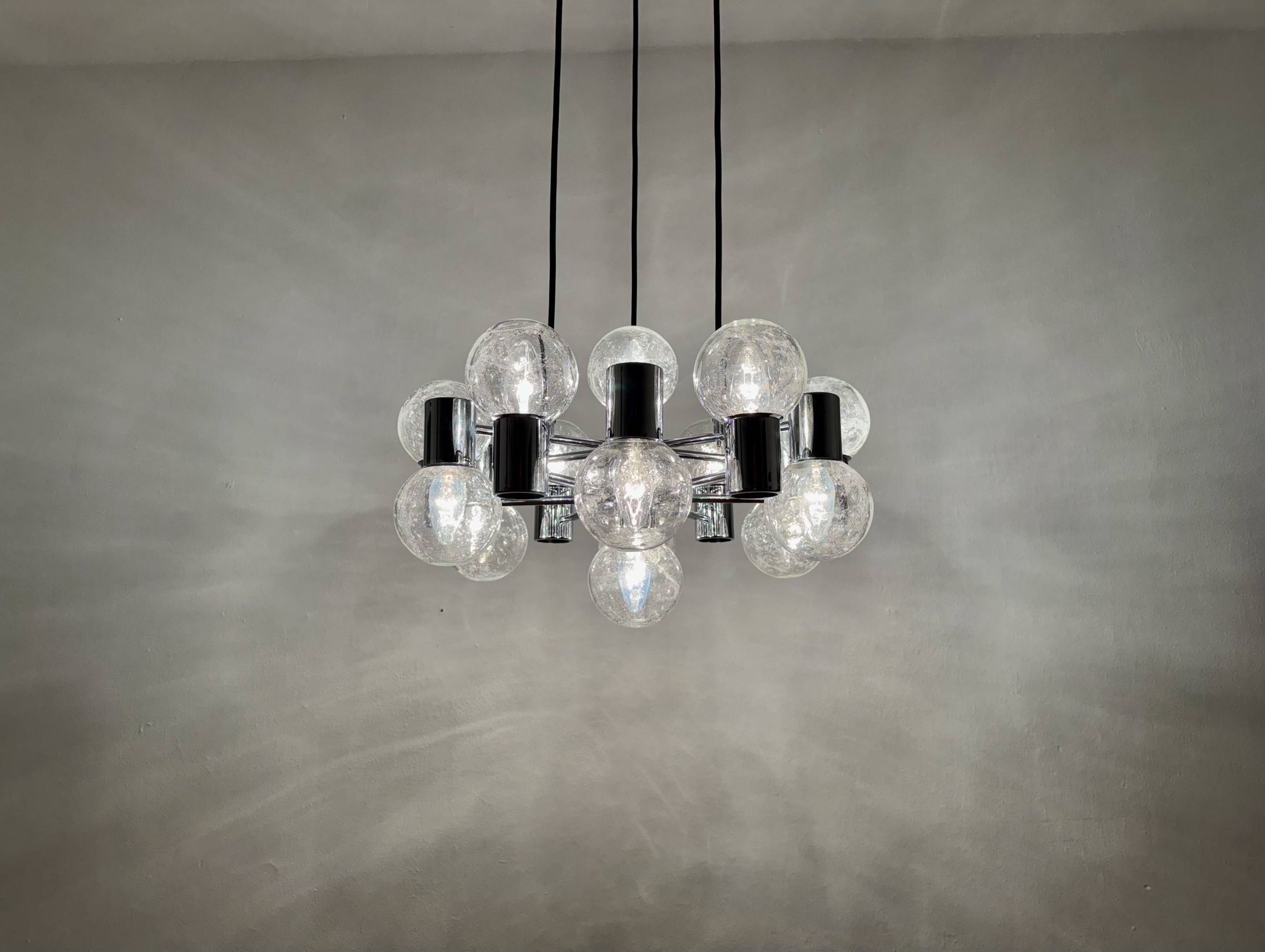 Lustre Spoutnik chromé par Doria, années 1970