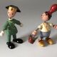 Set of 2 vintage GOULA wooden toy figurines with spring.