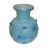 Magnificent bluish vase, blown glass, decorated with cabochons
